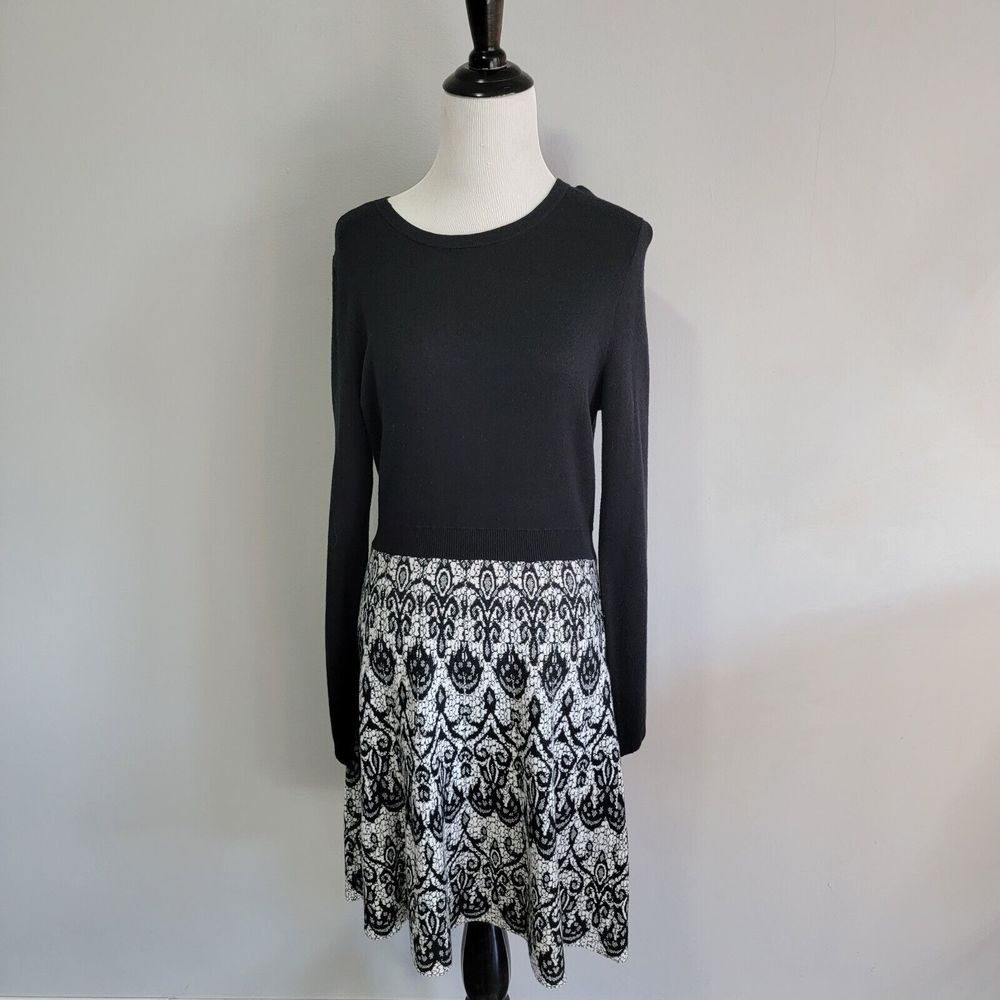 Cynthia Rowley Womens Black White‎ Printed Sweater Dress Size Medium